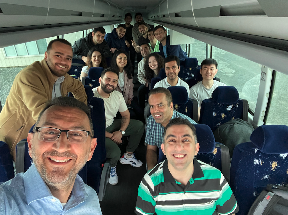 Group photo in the bus