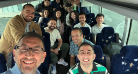Group photo in the bus