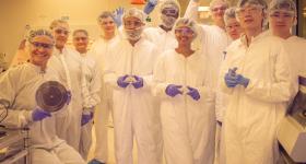 Students in Gina Adam's class holding their microchips
